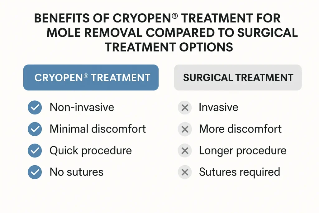 Table to show the benefits of getting moles removed Crawley from LA LIPO