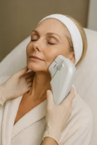 Woman receiving HIFU non surgical facelift treatment Crawley