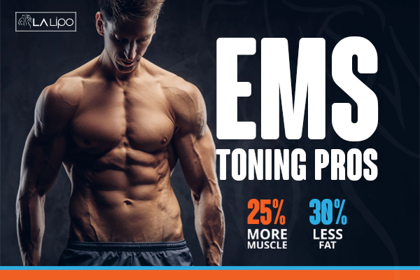 Graphic of man with toned body showing the benefits of LA-EMS Body Sculpting Crawley treatment
