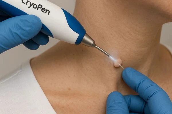 Person receiving cryotherapy Crawley for skin tag removal