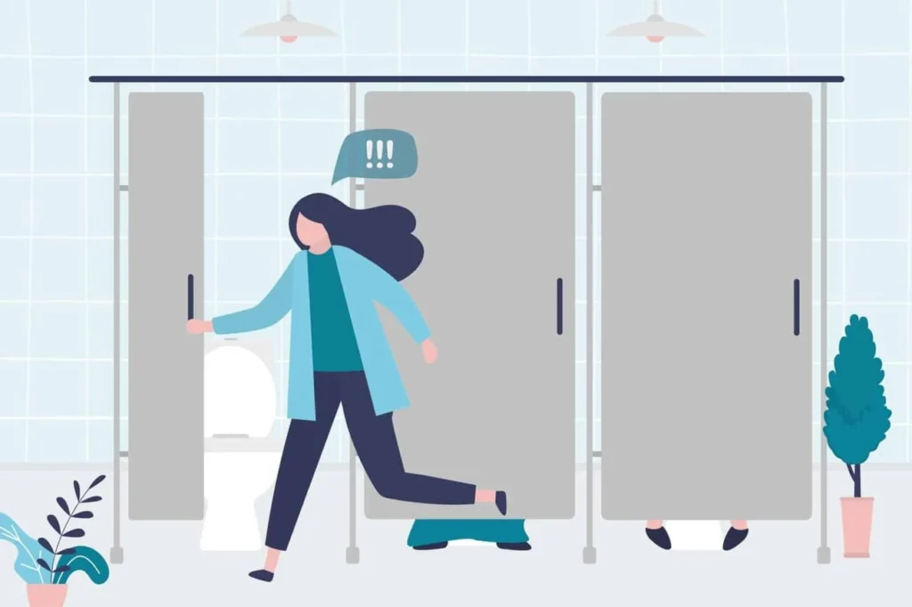 graphic of Urine incontinence Crawley woman running to the toilet.