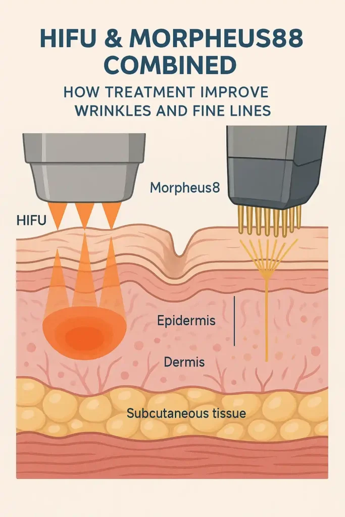Diagram showing HIFU & Morpeus8 Crawley and the benefits for reduction in wrinkles and fine lines