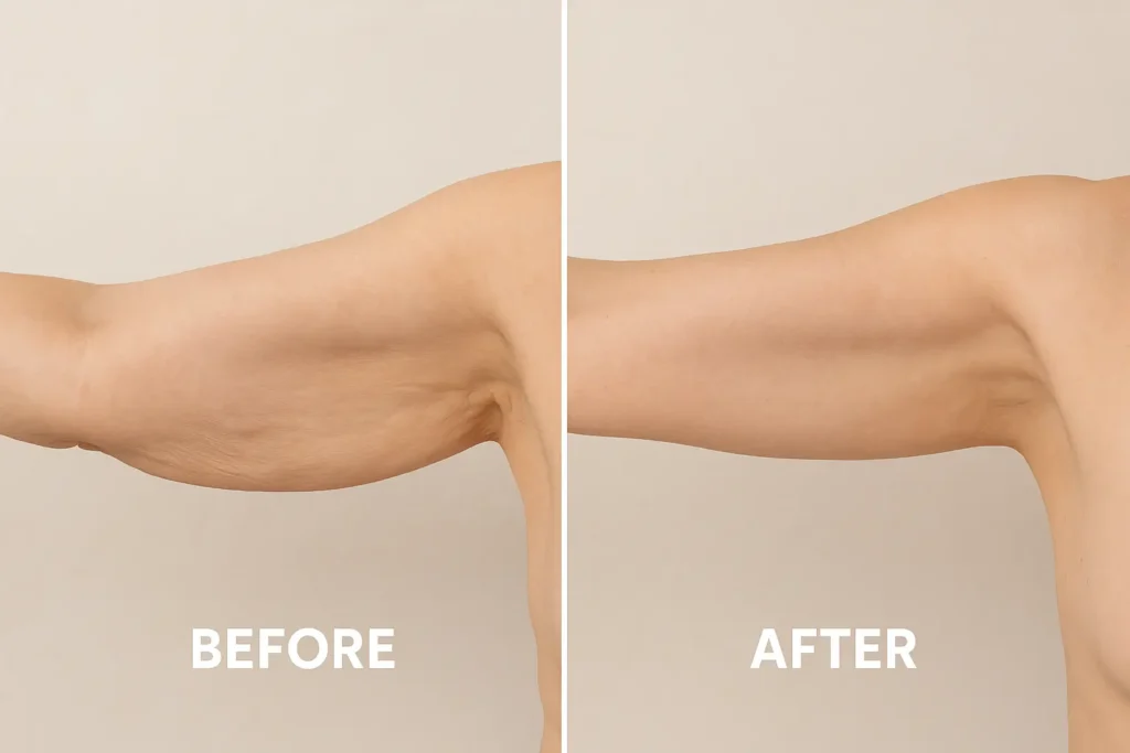 Picture of LA LIPO Crawley before and after results of skin tightening treatment on the upper arms.